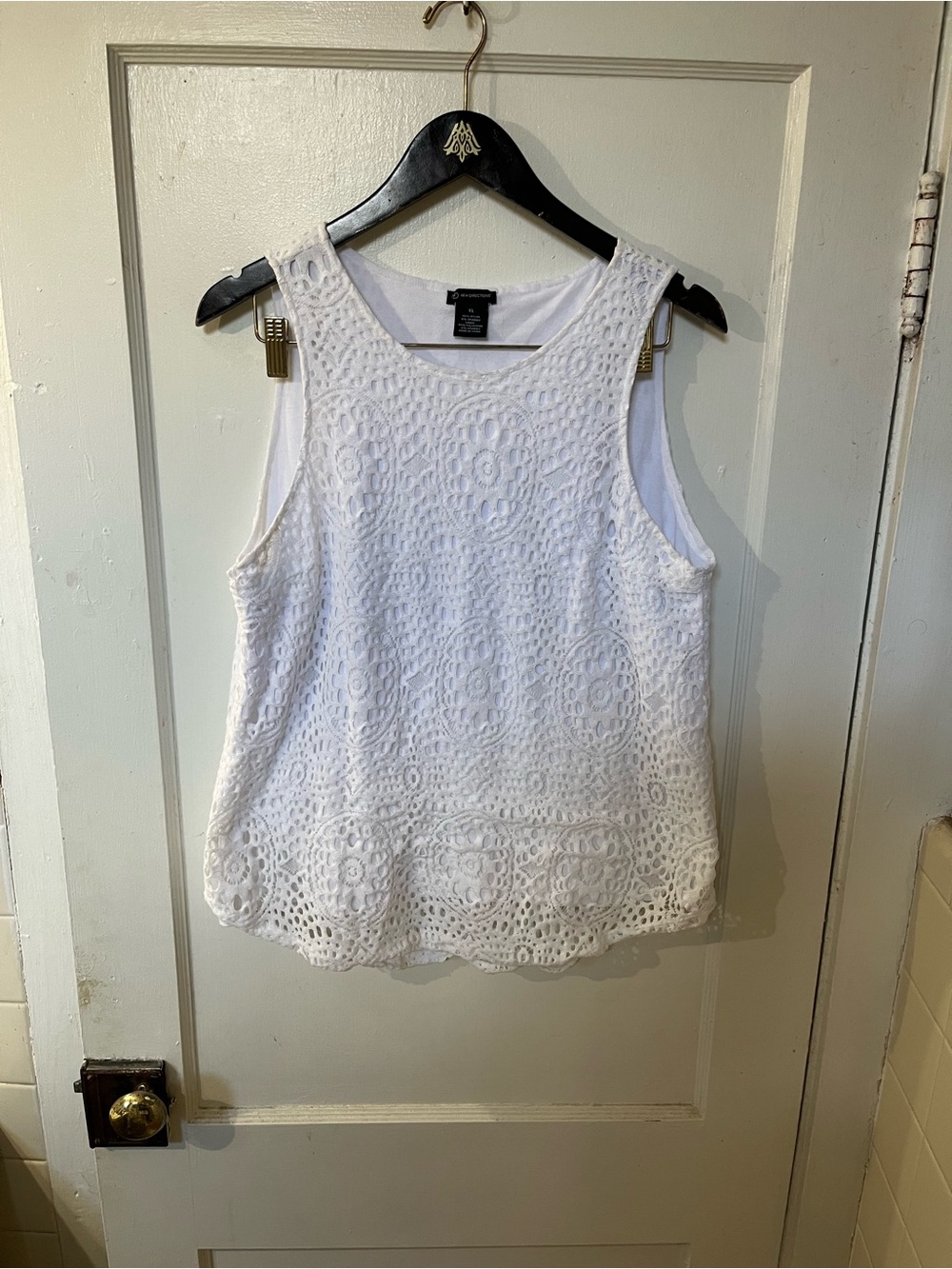 New Directions White Crochet Lace Tank Top Sleeveless Boho XL EUC